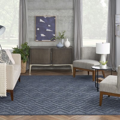 Modern Navy Diamond 7' x 10' Easy-Care Outdoor Rug