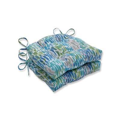 2pk Make It Rain Reversible Outdoor Chair Pad Cerulean Blue - Pillow Perfect