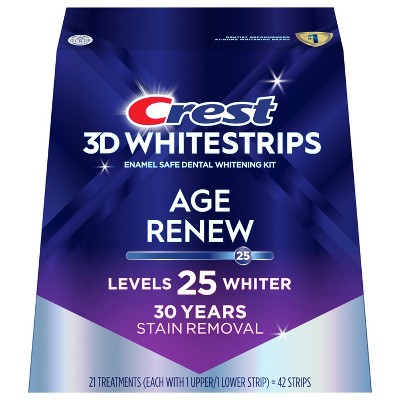 Crest 3DWhitestrips Age Renew At-home Teeth Whitening Kit, 21 Treatments, 25 Levels Whiter