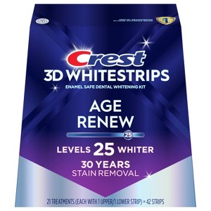 Crest 3DWhitestrips Age Renew At-home Teeth Whitening Kit, 21 Treatments, 25 Levels Whiter - 1 of 3