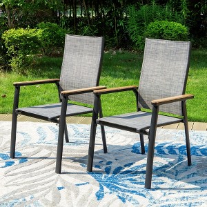 Captiva Designs Outdoor Dining Aluminum Chairs with Quick-dry Textilene & Wood-like Armrests - 1 of 4