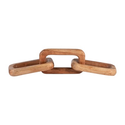 Decorative Object Acacia Wood Interlocking Chain Design 17" Brown Casual Finish for Home Office Bedroom Living Room Decor