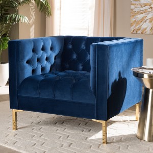 Zanetta Luxe And Glamour Velvet Upholstered Gold Finished Lounge Chair - Baxton Studio - 1 of 4