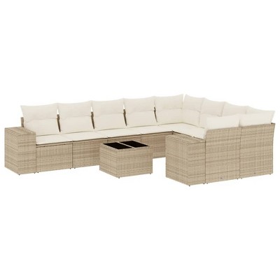 vidaXL 10 Piece Patio Sofa Set with Cushions Poly Rattan - Beige and Cream Without Table