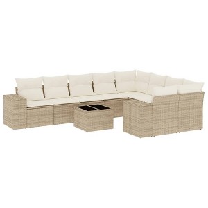 vidaXL 10 Piece Patio Sofa Set with Cushions Poly Rattan - Beige and Cream Without Table - 1 of 4