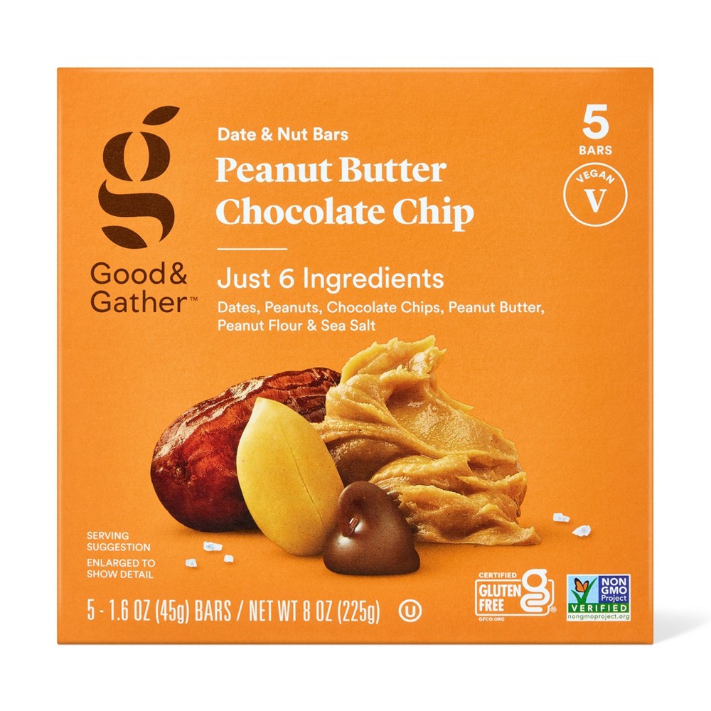 Peanut Butter Chocolate Chip Date and Nut Bar - 7g Protein - 5ct - Good & Gather™