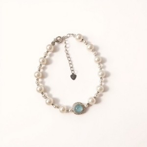 Anna-Kaci Women's Beaded Bracelet with Simulated Pearls and Aquatic Crystal Centerpiece - White - 1 of 4