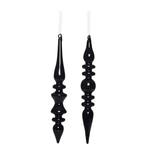 Transpac Set of 2 Long Black Glass Ornaments for Christmas Tree Elegant Indoor Decoration Gift Giving Holiday Decor - 1 of 1