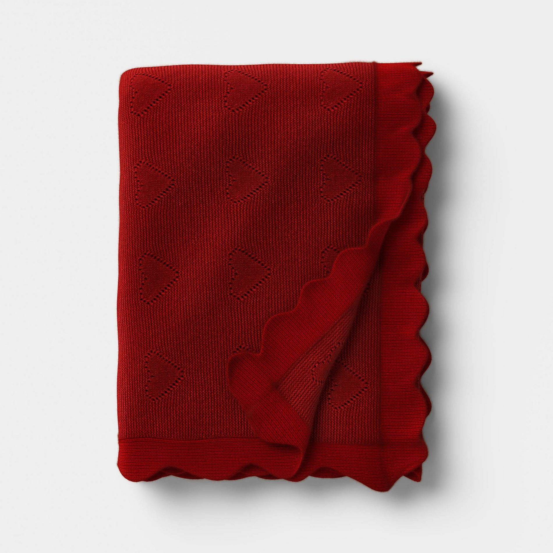 Valentine's Day Heart Knit Throw with Scalloped Trim red - Threshold™