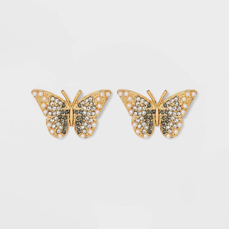 SUGARFIX by BaubleBar Crystal Wings Butterfly Stud Statement Earrings - Gold, 1 of 3
