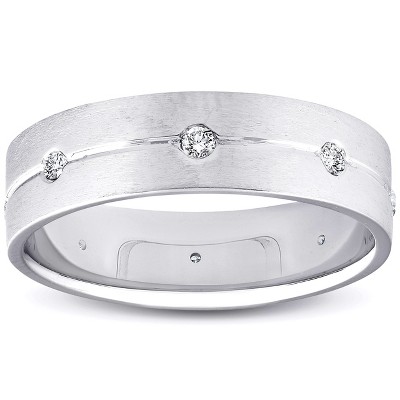 Pompeii3 Mens Comfort Fit Bezel Diamond Wedding 14K Band 6mm Mens White Gold Ring