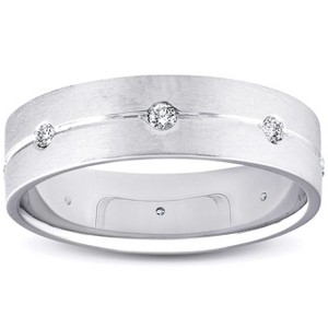 Pompeii3 Mens Comfort Fit Bezel Diamond Wedding 14K Band 6mm Mens White Gold Ring - 1 of 4