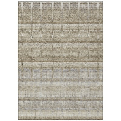 Taupe Gray And Beige Striped Washable Indoor Outdoor Area Rug
