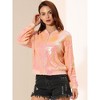INSPIRE CHIC Women's Party Sequin Sparkle Long Sleeve Cropped Length Zipper Bomber Jacket - 3 of 4