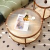 33.4” Modern Farmhouse 2-Tier Coffee Table with Glass Top,Rattan Storage Shelf and Solid Wood Legs for Living Room-Baofuwish - 2 of 4