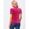 INSPIRE CHIC Women's Short Sleeve Velvet Keyhole Back Ruffle Mock Neck Shirt - 3 of 4