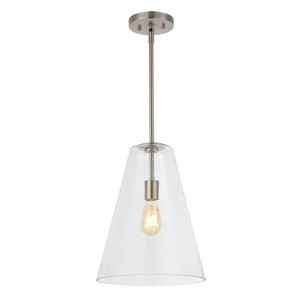 11.5" 1-Light Arlo Mid-Century Modern Iron/Seeded Glass LED Pendant Nickel/Clear - JONATHAN Y: Kitchen Island Lighting, Adjustable Height - 1 of 4