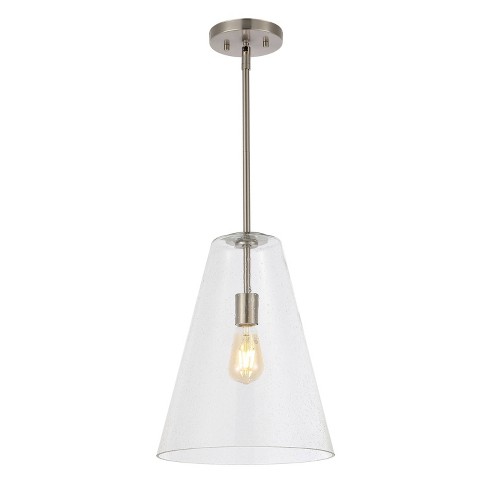 11.5" 1-Light Arlo Mid-Century Modern Iron/Seeded Glass LED Pendant Nickel/Clear - JONATHAN Y: Kitchen Island Lighting, Adjustable Height - image 1 of 4