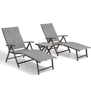 Crestlive Products 3 pc Outdoor Aluminum Adjustable Folding Chaise Lounge Chairs and Foldable Side Table Set - 1 of 4