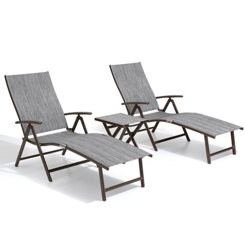 Crestlive Products 3 pc Outdoor Aluminum Adjustable Folding Chaise Lounge Chairs and Foldable Side Table Set - image 1 of 4