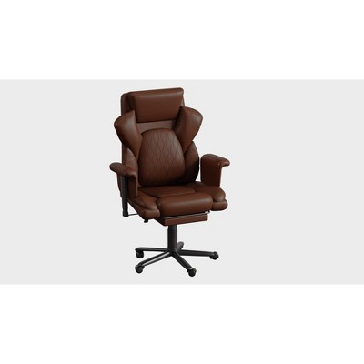 Besier Comfortable Reclining Office Chair, Leather Wrapped, Adjustable Height and Angle with Footrest, Light Brown