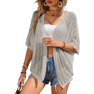 Clearlove Womens 2025 Short Sleeve Crochet Summer Cardigan Cropped Sweater Lightweight Shrug Cardigan - 1 of 4
