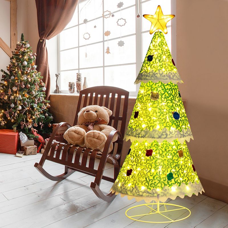 Costway 4.6 FT Pop-up Christmas Tree w/ 110 Warm Lights Pre-Lit Christmas Decoration, 4 of 11