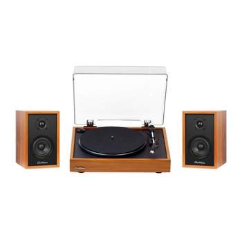 Electrohome Montrose Vinyl Record Player with Berkeley Powered Bluetooth Bookshelf Speakers for Warm Natural Sound, Teak - Teak