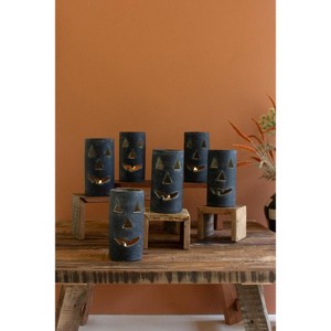 Tall Black Clay Jack-O-Lantern Luminary – 8" Tall Halloween Decor by Kalalou - 1 of 4