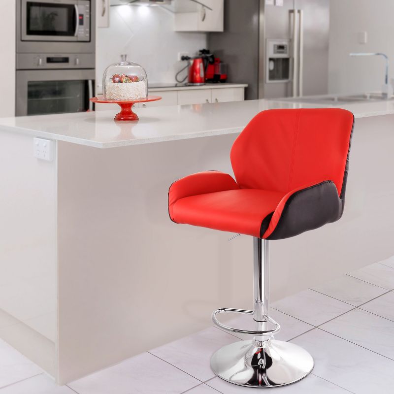 Elama 2 Piece Adjustable Faux Leather Bar Stool in Red and Black with Chrome Base, 4 of 9