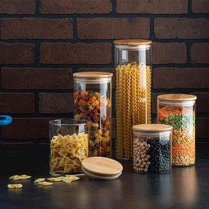 Le'raze Set of 5 Glass Kitchen Canisters with Airtight Bamboo Lid, Glass Storage Jars for Kitchen, Bathroom - Ideal for Flour, Coffee, Cookie Jar - 1 of 4