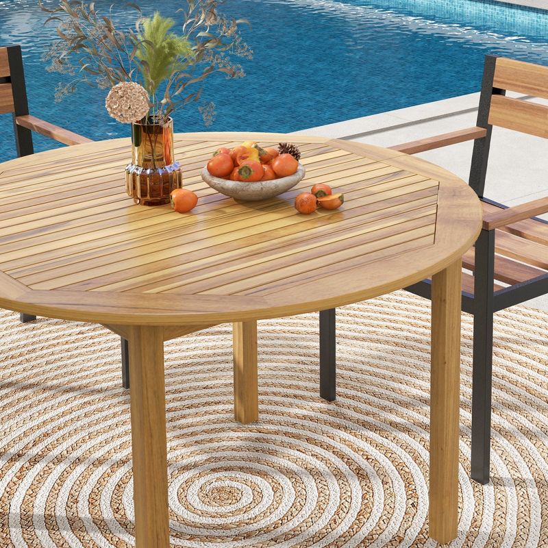 Costway Patio Dining Table Acacia Wood Round Outdoor Bistro Table 4-Person for Deck Lawn, 3 of 11