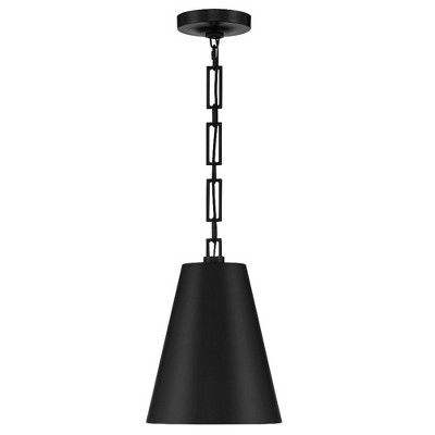 Matte Black and Antique Gold Drum Pendant with Iron Shade