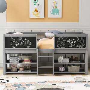 VYNXARIA Twin Size Low Loft Bed with Movable Shelves & Chalkboard Guardrail ¨C Gray - 1 of 4