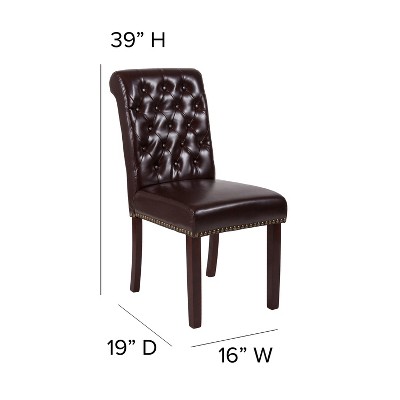 Brown Leather Parsons Side Chair with Walnut Finish