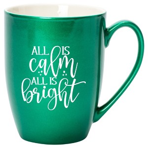 Elanze Designs All Is Calm All Is Bright Emerald Green 10 ounce New Bone China Coffee Cup Mug - 1 of 4