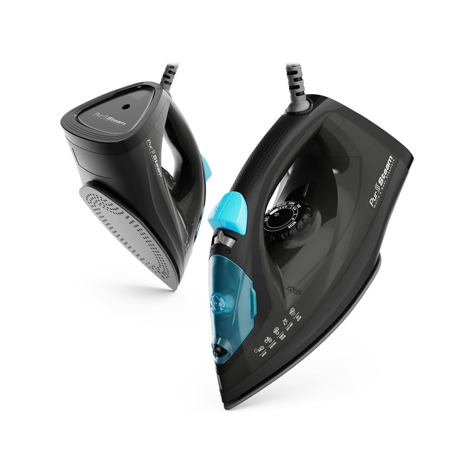 PurSteam 1200W Professional Steam Iron, Burst/Spray & Non-Stick Soleplate, Auto Shut-Off
