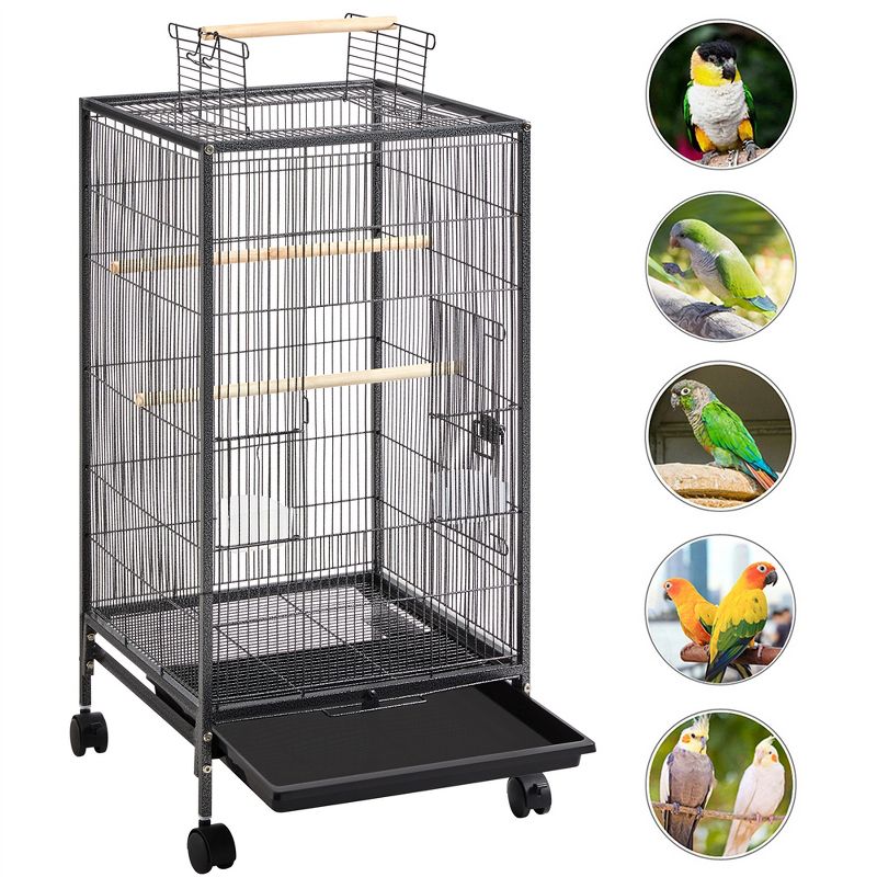 Yaheetech 40-Inch Wrought Iron Bird Cage with Rolling Stand Black, 5 of 8