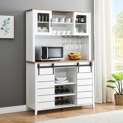 Garvee Farmhouse Wine Cabinet, Dining Room Kitchen Cabinet with Wine Rack, White