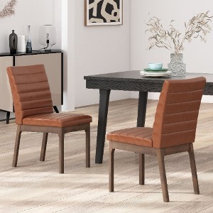 Lyngins Mid-Century Modern Armless Dining Chairs (Set of 2), Channel Stitching Kitchen Chair, Upholstered Living Room Chair with Rubberwood Legs - 1 of 4