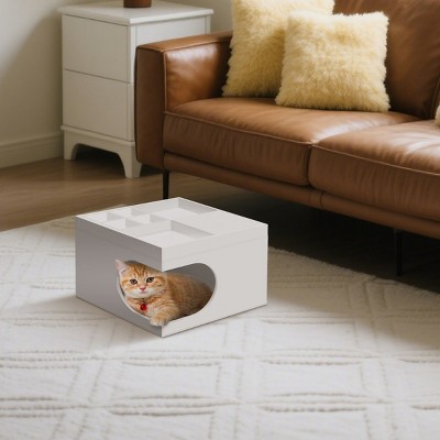 Modern Cat House Side Table with Hidden Bed,Space Saving Pet Furniture for Living Room or Bedroom-LAOTIES