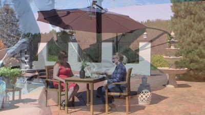 Brown Steel Cantilever Patio Umbrella with LED Lights, 9.5 ft