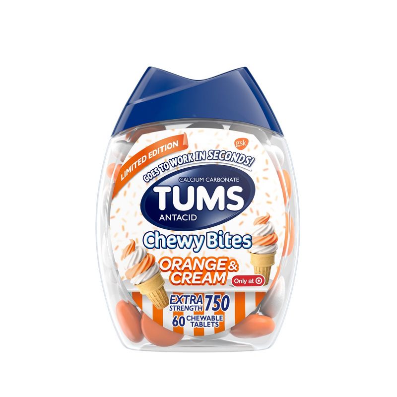Tums Chewy Bites Orange and Cream Extra Strength Chewable Antacid for Heartburn - 60ct, 1 of 11