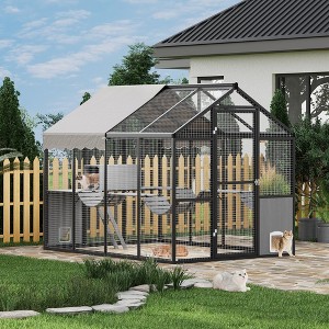 Aluminum Walk-In Large Outdoor Cat Enclosure, Catio for Multiple Cats, Outside Cattery with Weatherproof Roof , Side Door, UV Proof Cover - 1 of 4