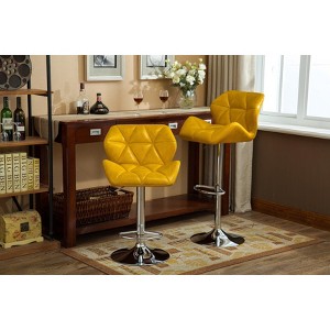 Roundhill Furniture Glasgow Contemporary Tufted Adjustable Height Hidraulic Bar Stools, Yellow, Set of 2 - 1 of 4