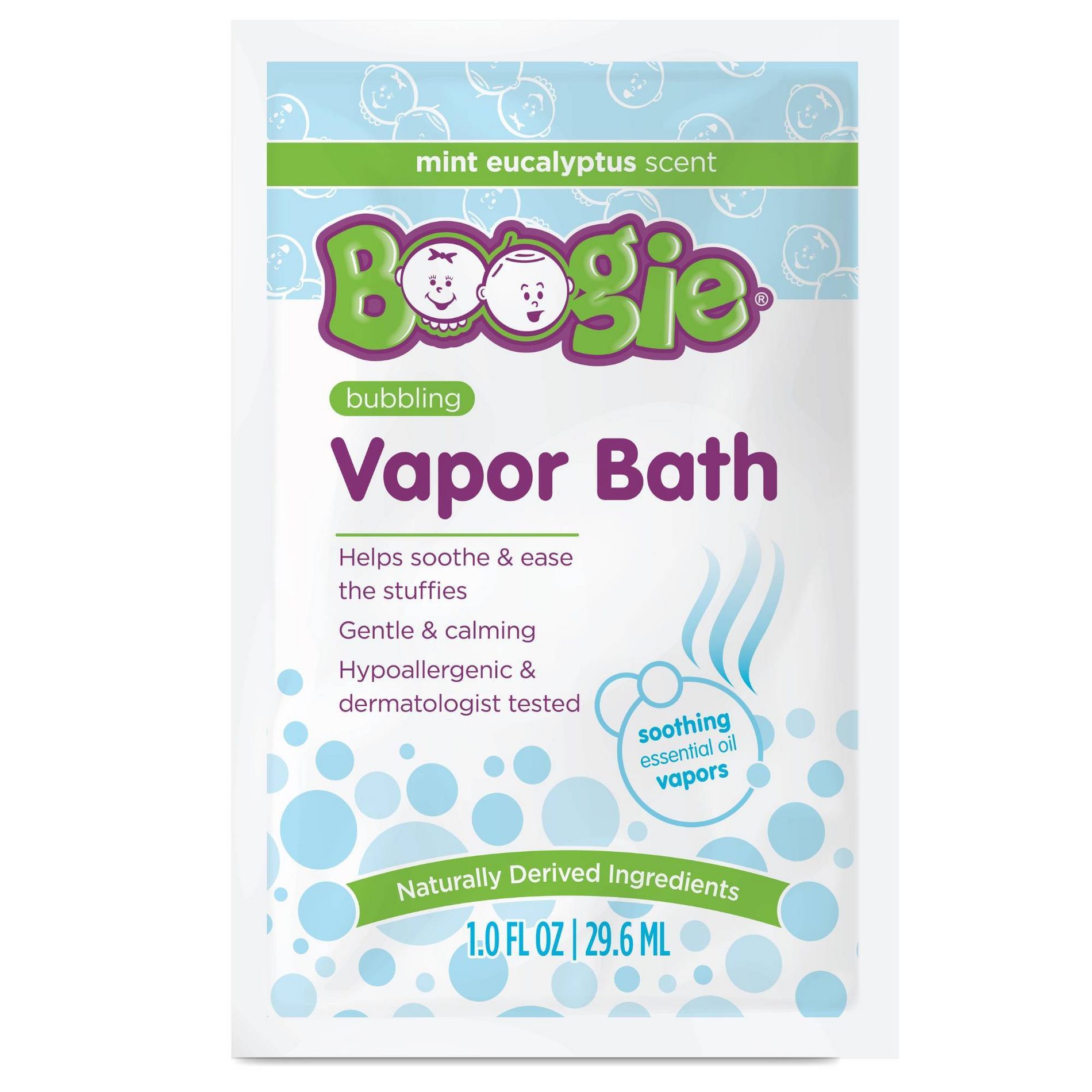 Boogie Vapor Foaming Bubble Bath Wash - 1 fl oz: Mint & Eucalyptus, Soothing, Liquid, For Sensitive Skin