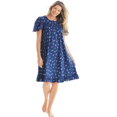 Dreams & Co. Plus Size Short Floral Print Cotton Gown