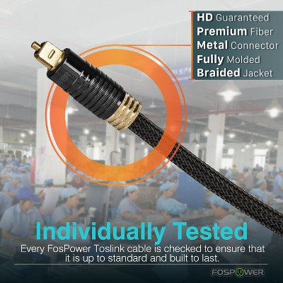 25ft Black Optical Fiber Audio Cable with Gold-Plated Connectors