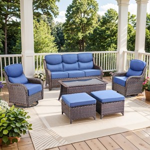 Gymojoy 6 Pieces Outdoor Patio Sofa Ottoman with Swivel Chairs Table - 1 of 4