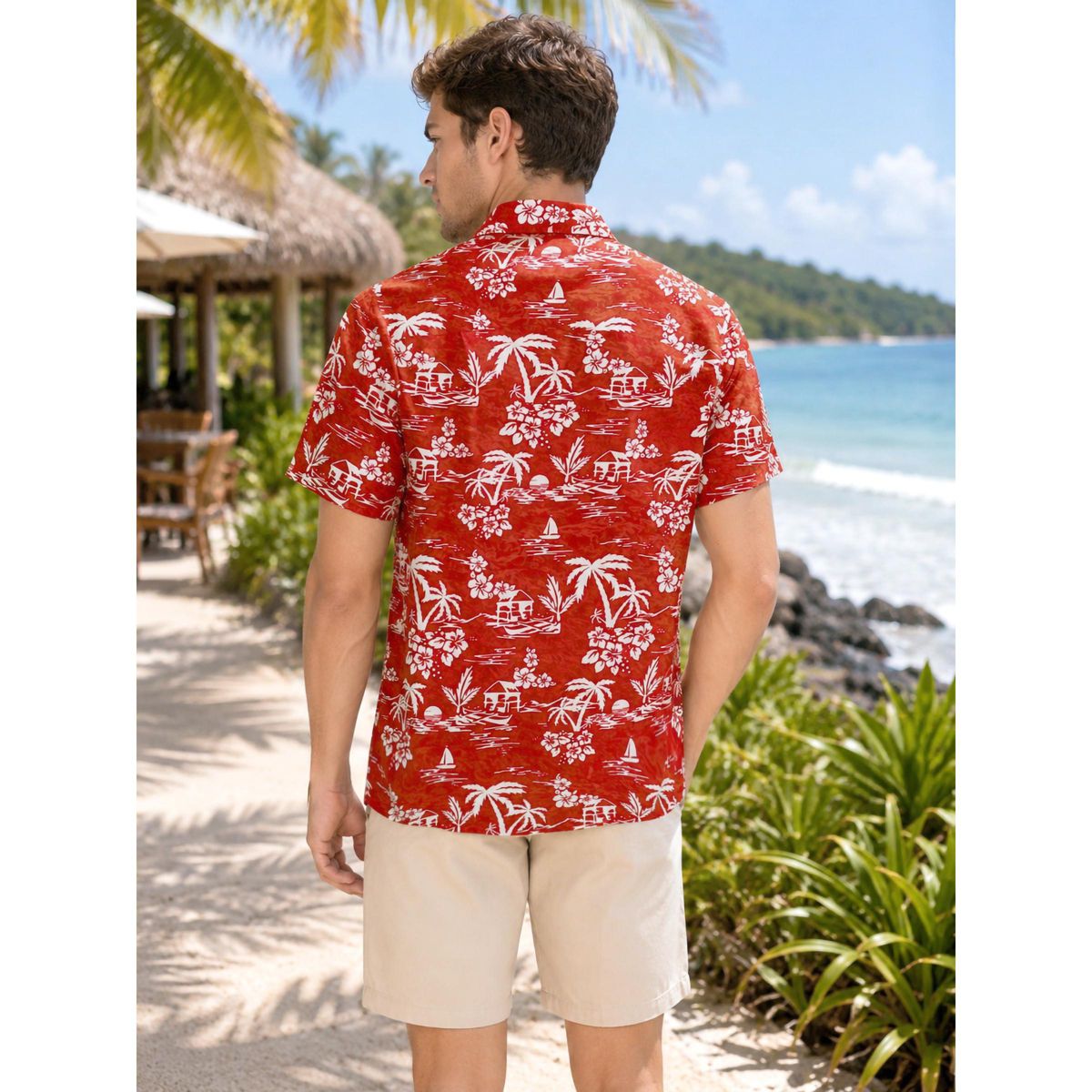 LA LEELA Men's Hawaiian Shirt Luau Vacation Summer 3X-Large Red Beach - thumbnail 2